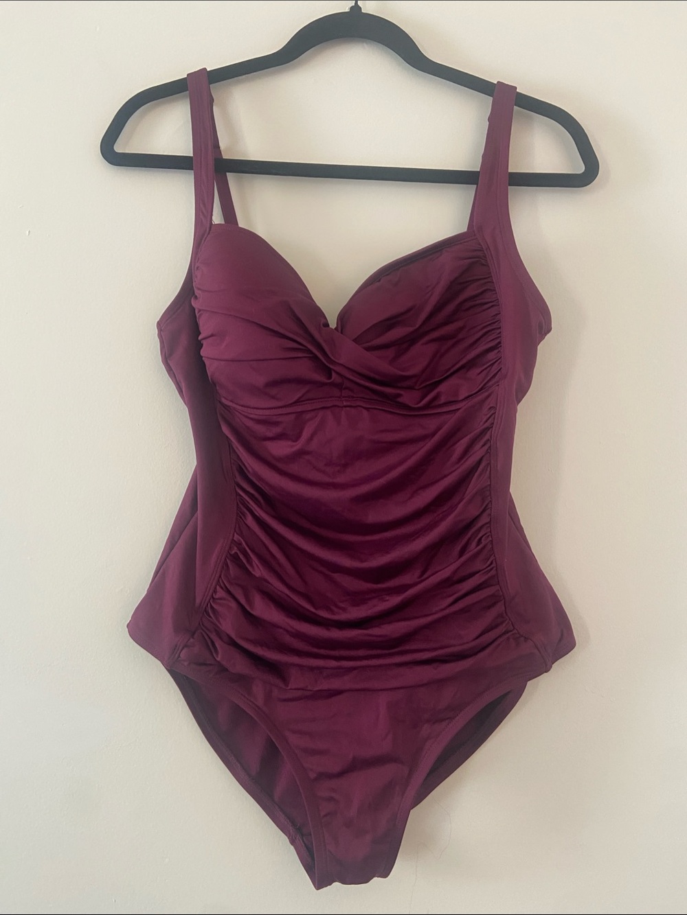 Liz Claiborne Wine One-Piece Swimsuit with Ruched Front